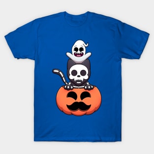 Halloween Pumpkin With Skeleton Cat And Ghost T-Shirt